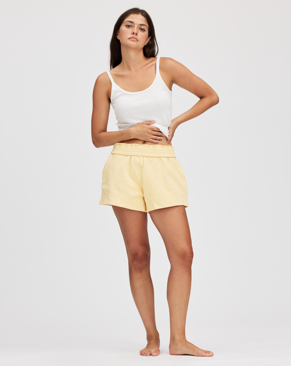 girl wearing butter sweat short - butter