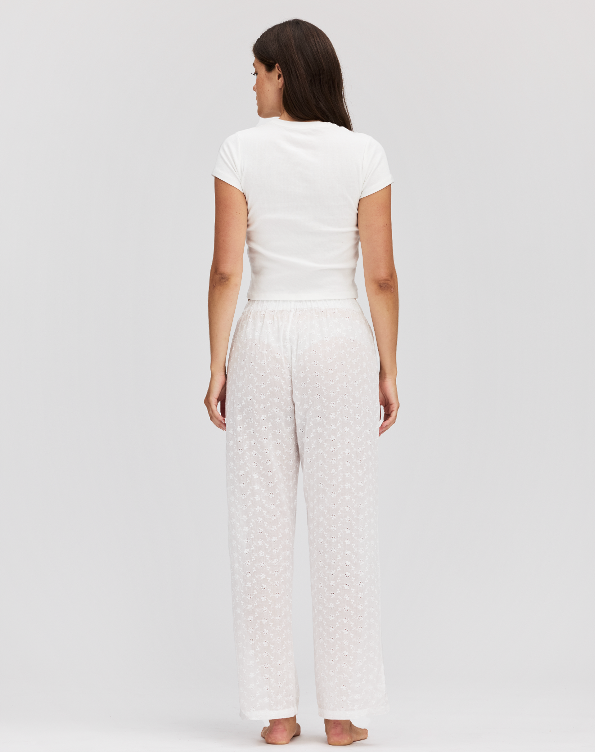 model wearing eyelet boxer pant back- eyelet white