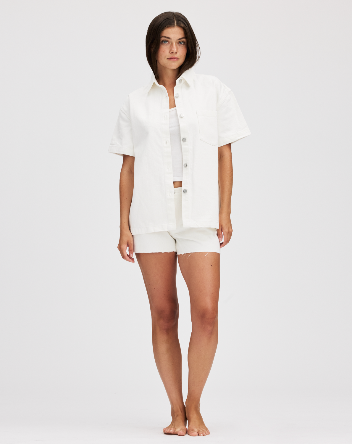 White Short Sleeve Denim Shirt