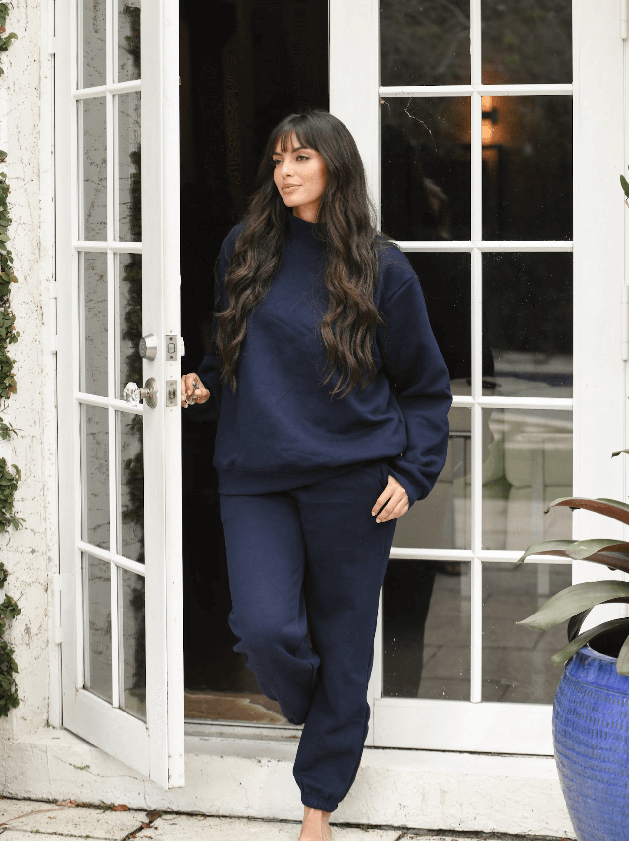 model wearing unisex sweats - navy