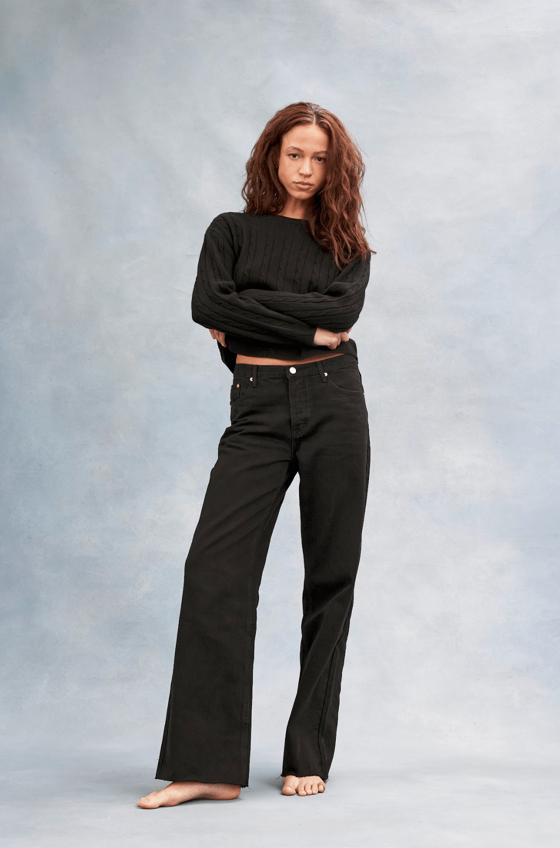 girl wearing black low rise baggy - black