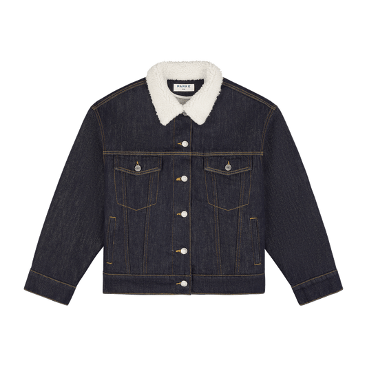Oversized Sherpa Lined Denim Jacket -dark wash