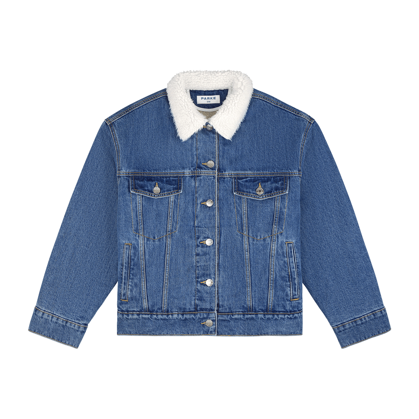 Oversized Sherpa Lined Denim Jacket -medium wash