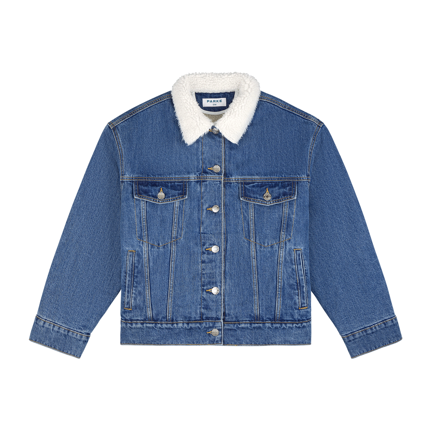 Oversized Sherpa Lined Denim Jacket -medium wash