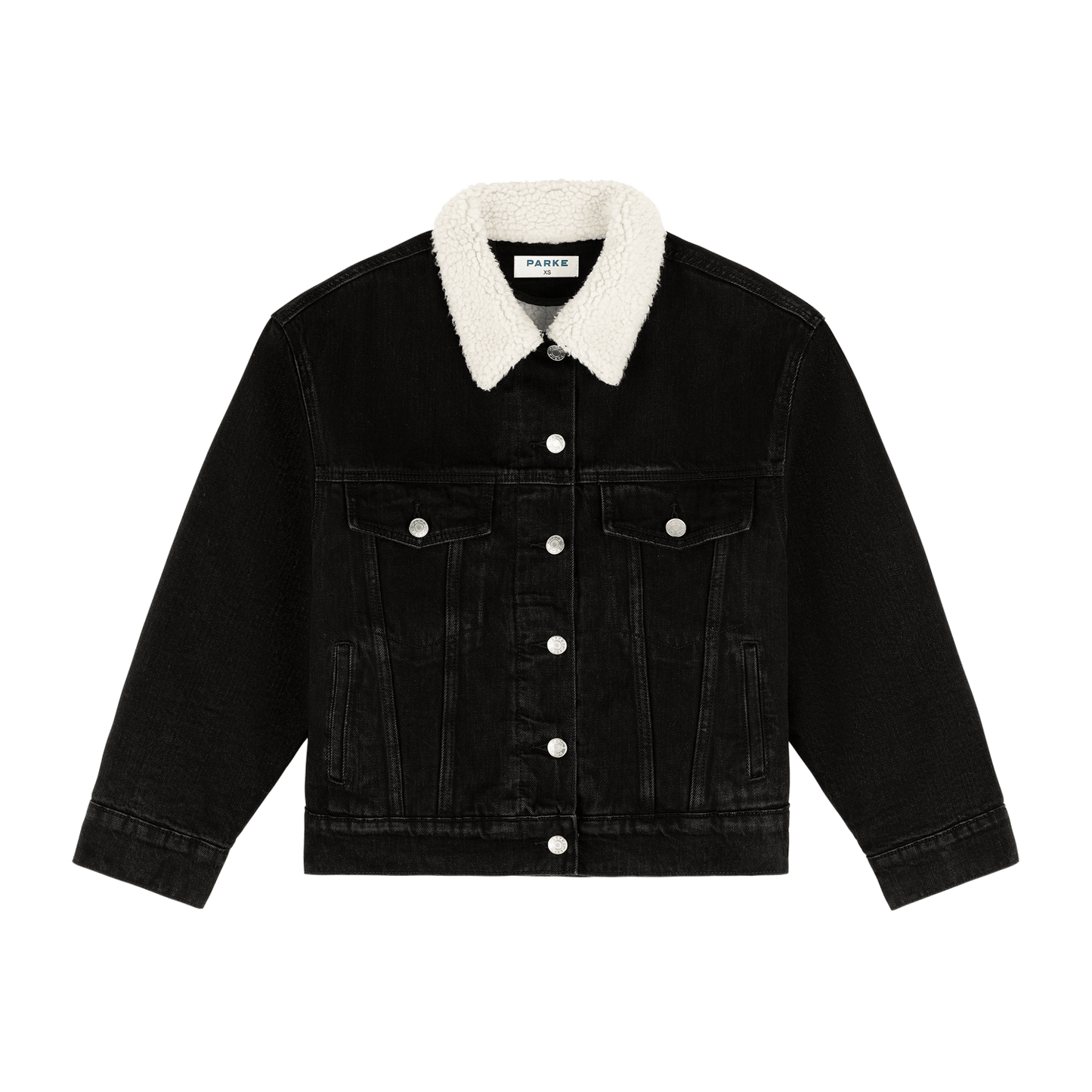 Oversized Sherpa Lined Denim Jacket -black