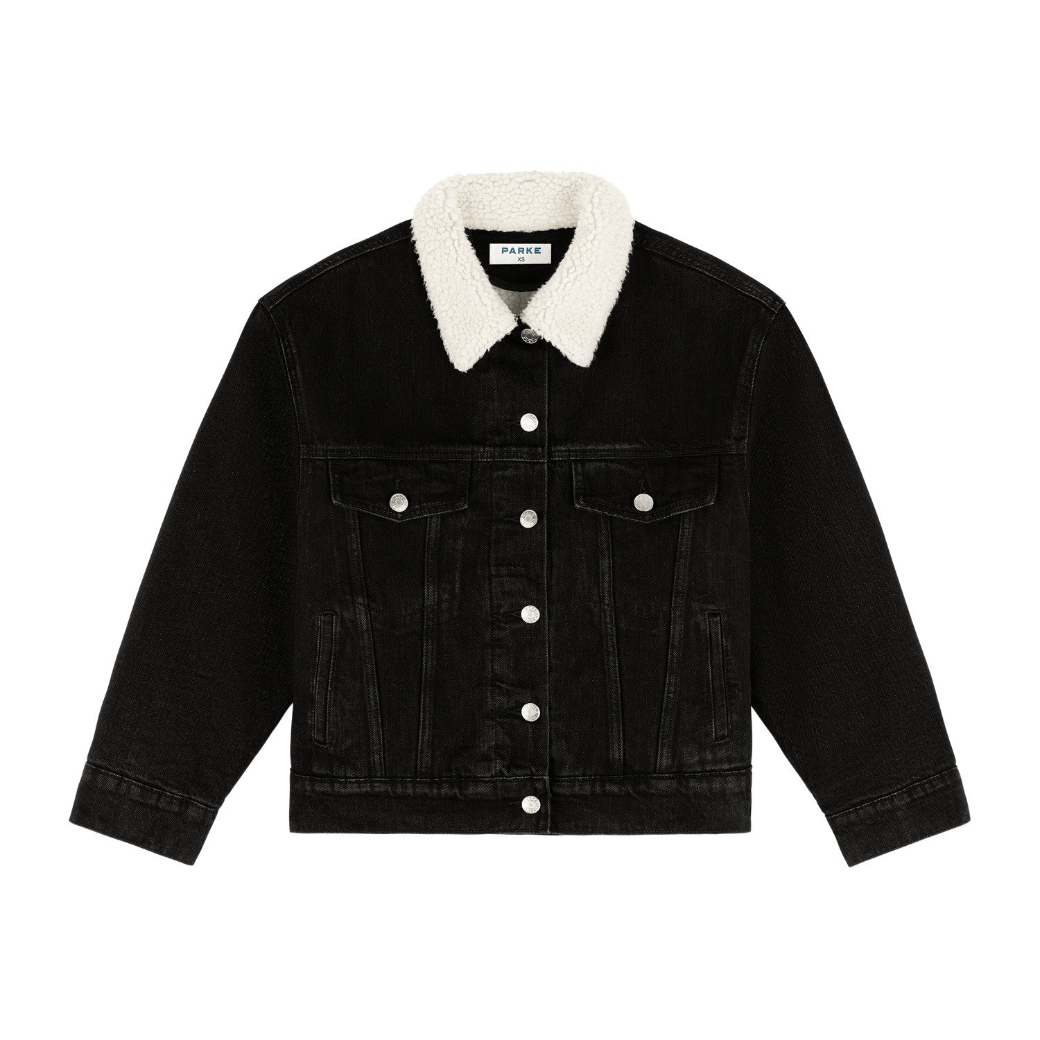 Oversized Sherpa Lined Denim Jacket -black