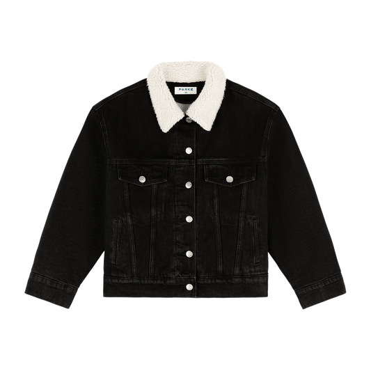 Oversized Sherpa Lined Denim Jacket -black