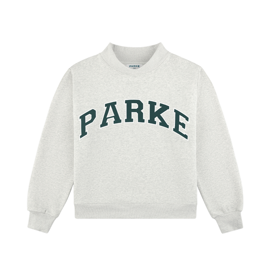 Varsity Mockneck flat lay -classic grey + cedar