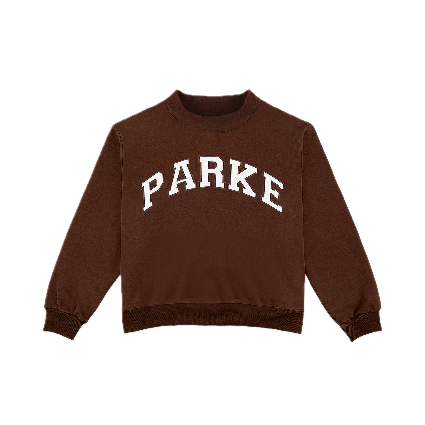 varsity mockneck flat lay - chocolate brown + white