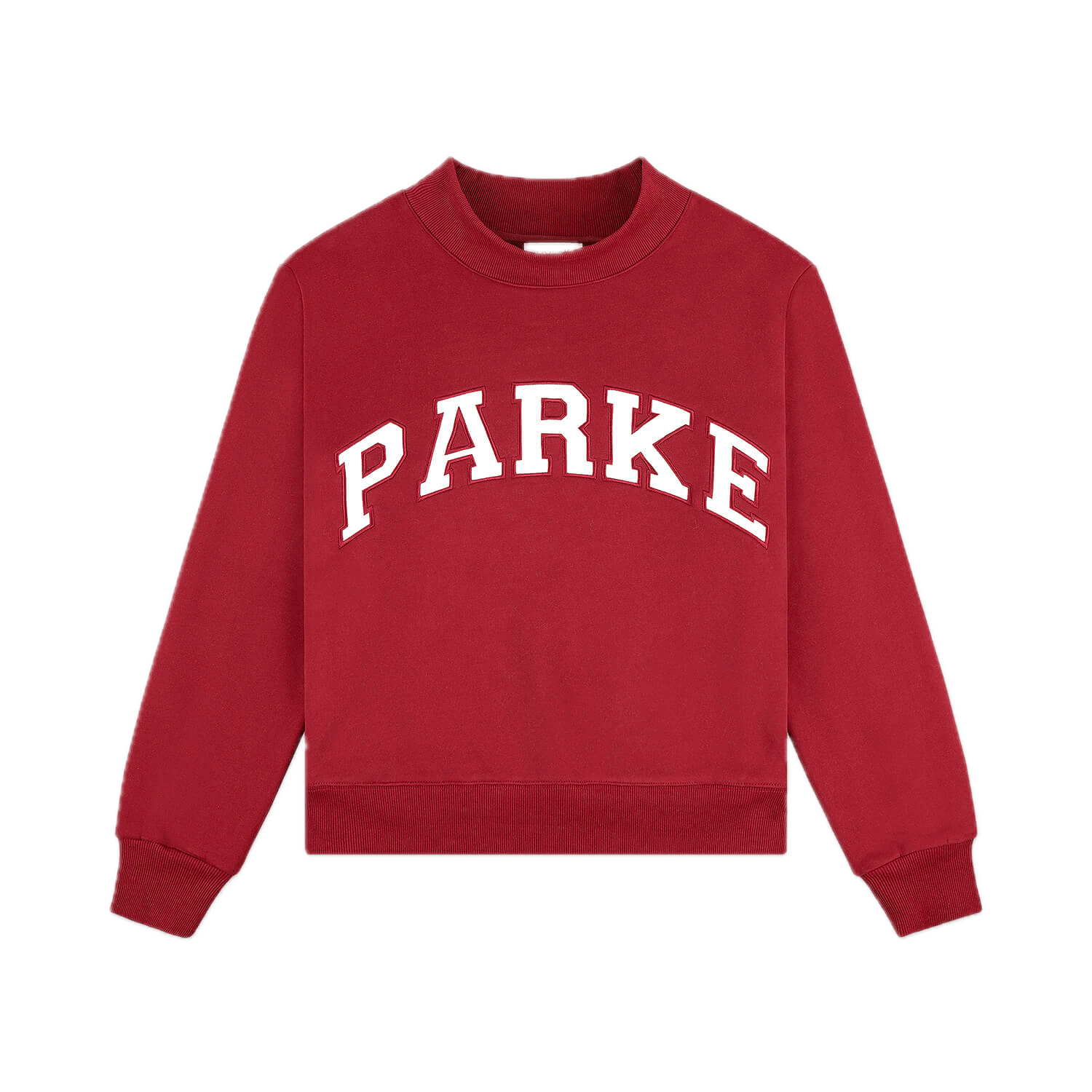 varsity mockneck flat lay- burgundy + white