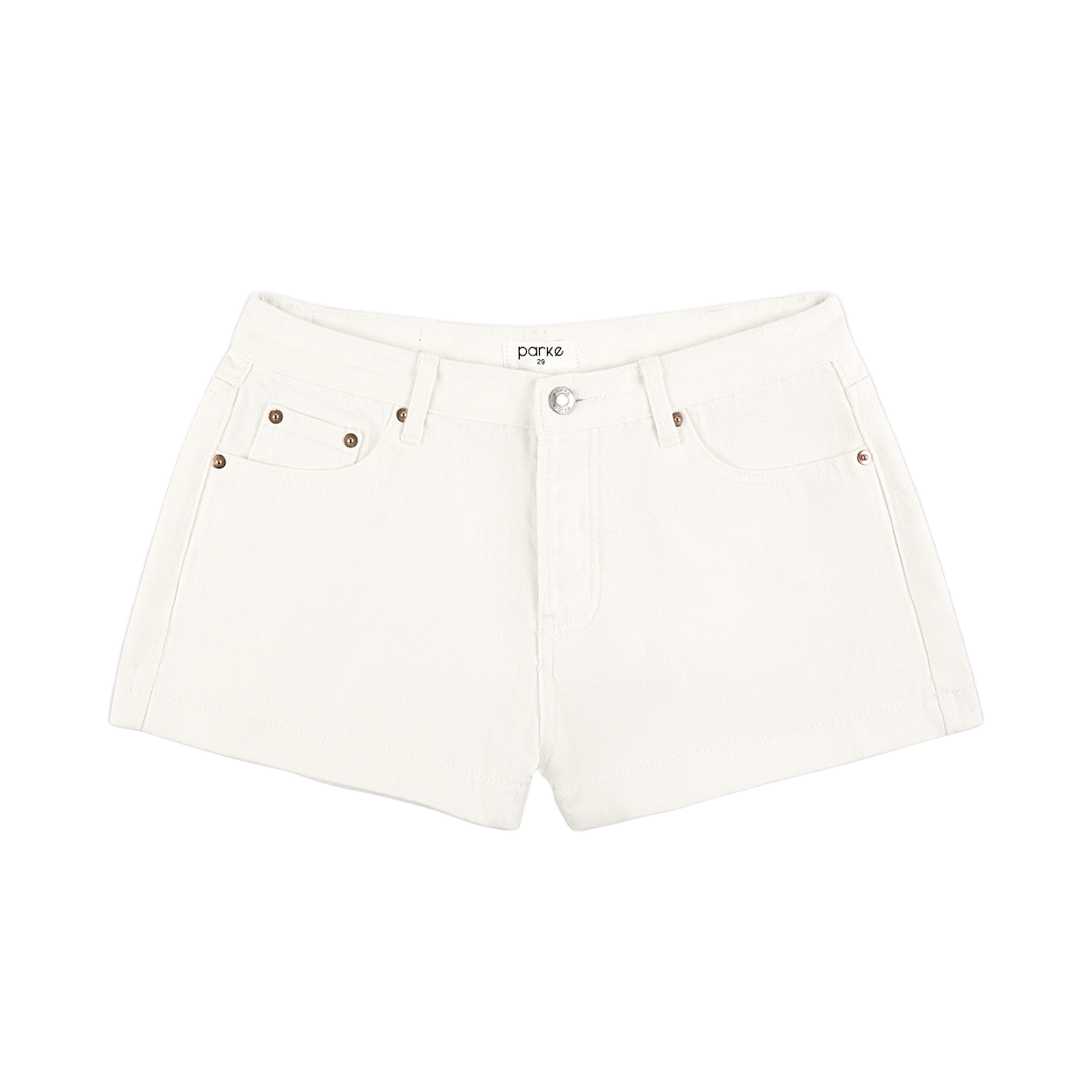 white denim mini short flat lay -white