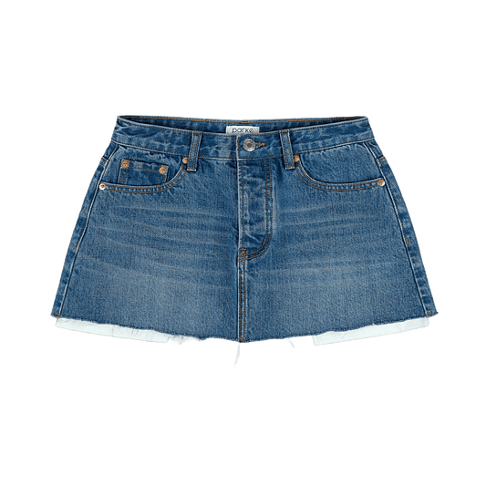 denim min skirt flat lay -med wash