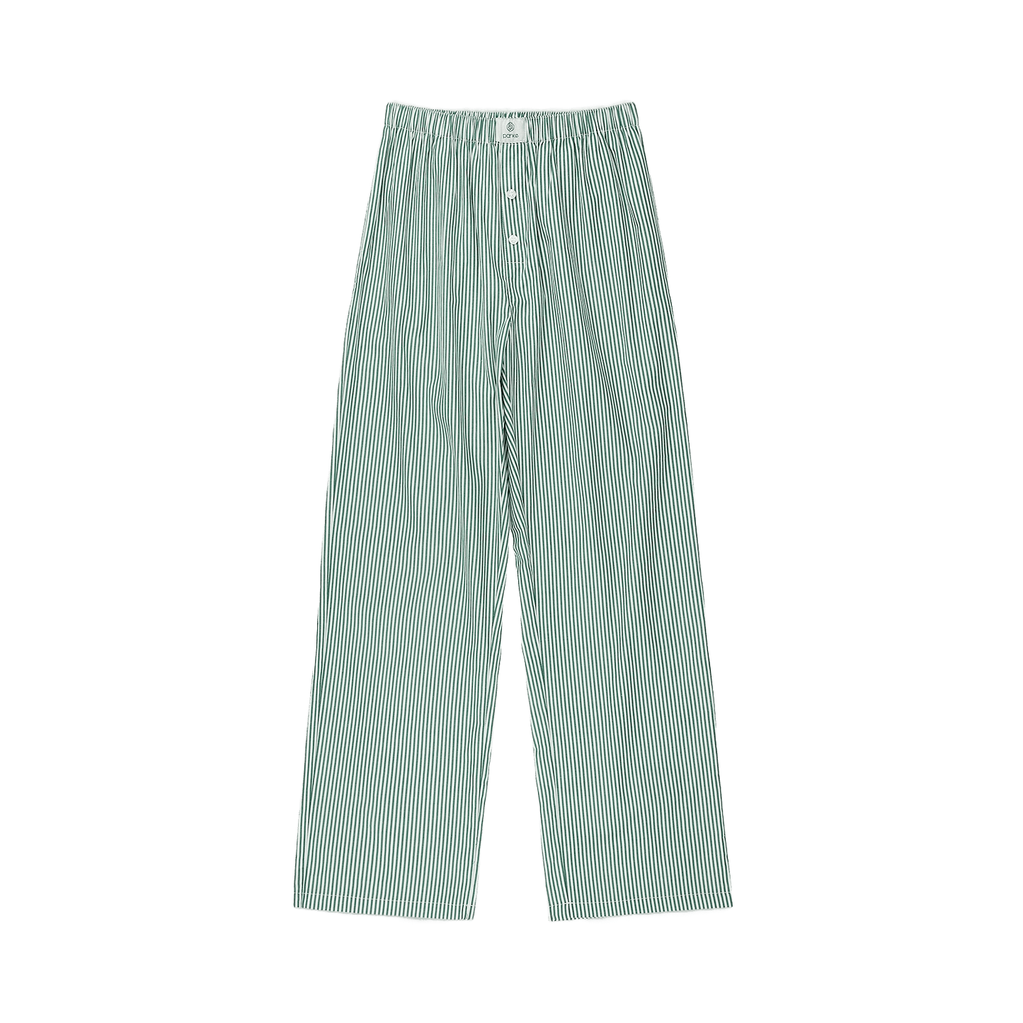 striped boxer pants flat lay - hunter green stripe