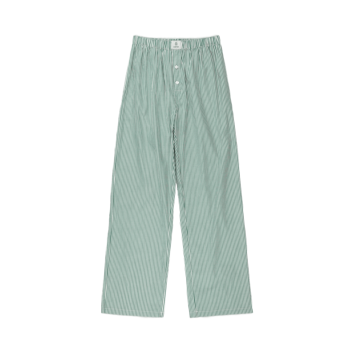 striped boxer pants flat lay - hunter green stripe