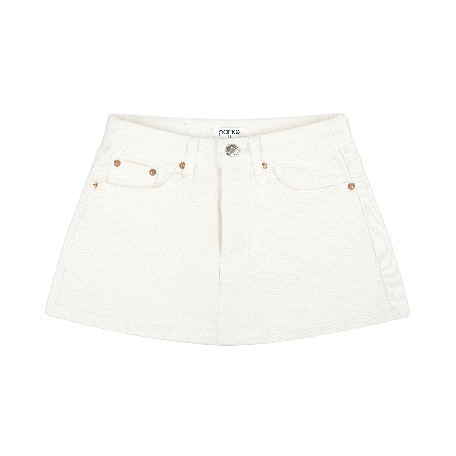 white denim mini skirt flat lay- white