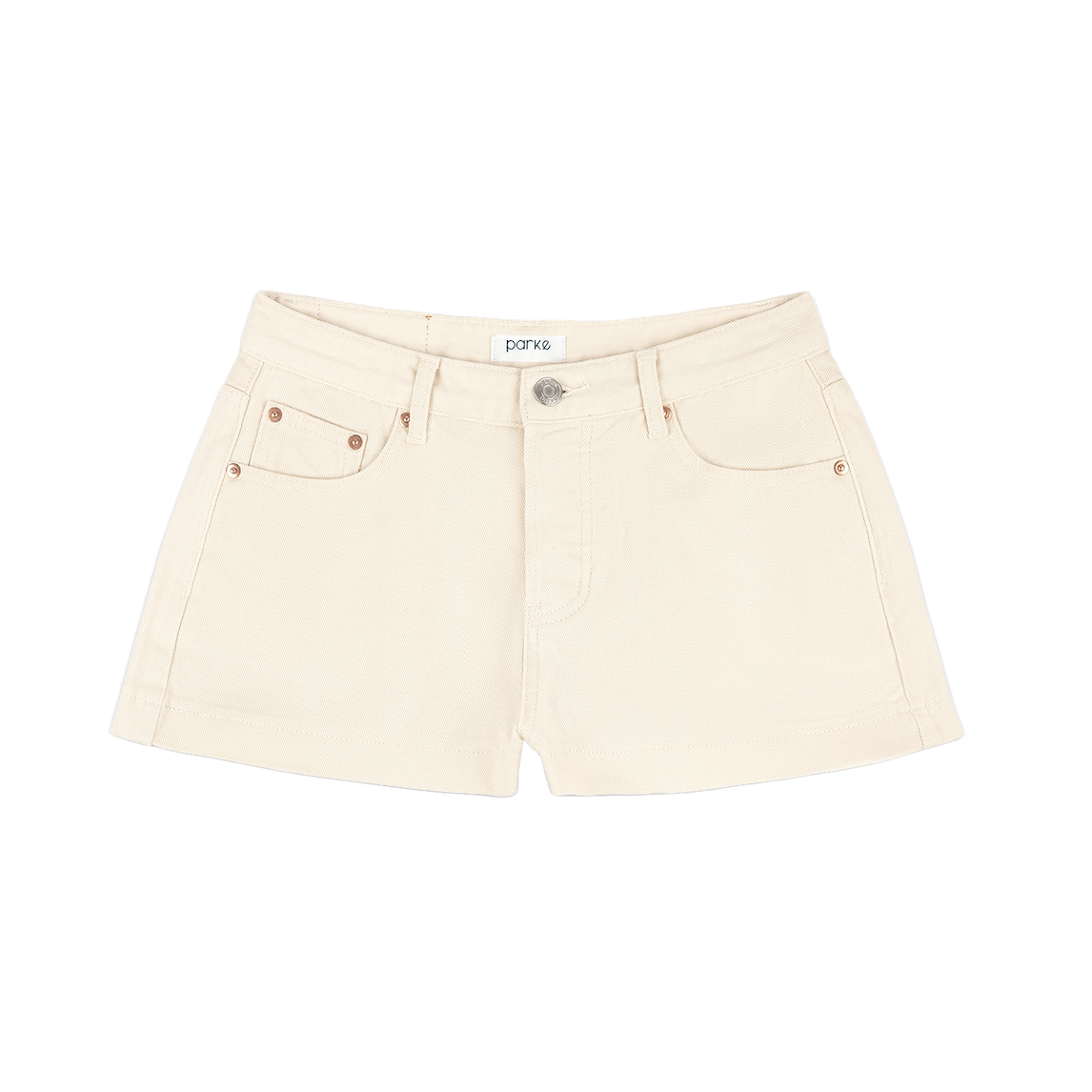 cream denim mini short flat lay -cream