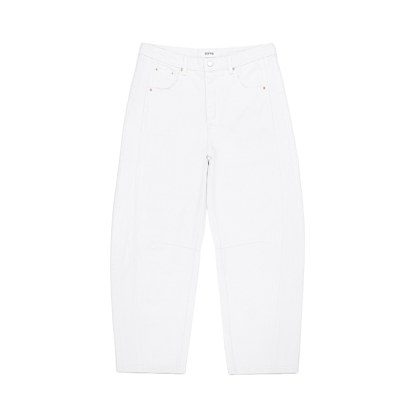 white horseshoe jean flat lay - white