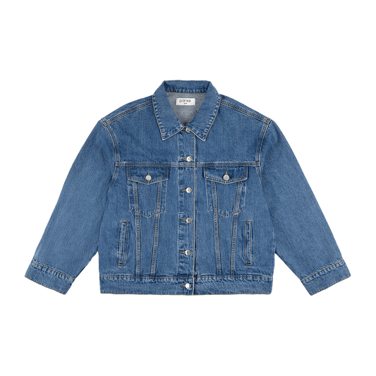 med wash oversized jean jacket flat lay -med wash