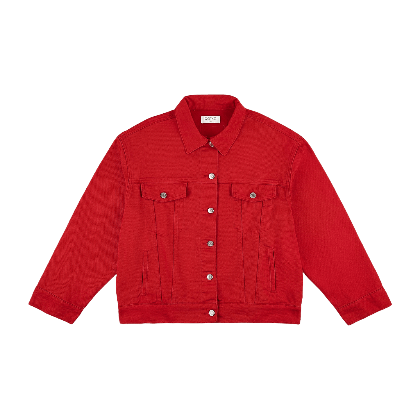 washed red oversized jean jacket flat lay - washed red