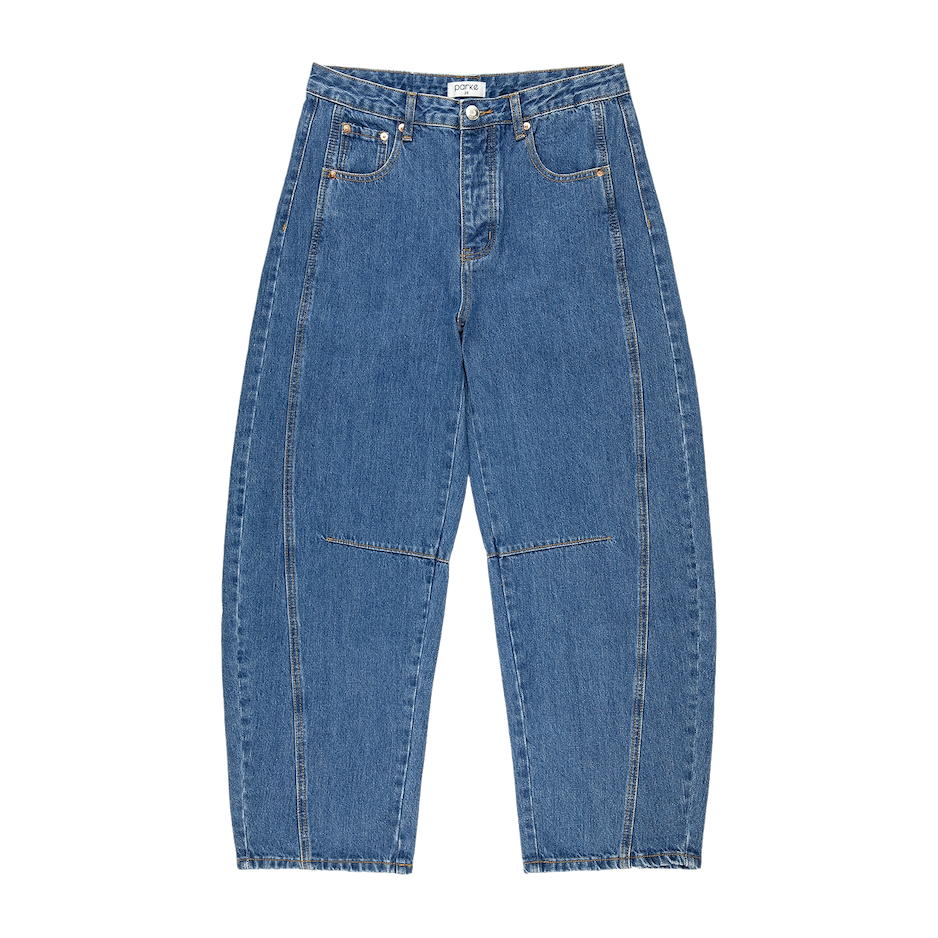 med wash horseshoe jean flat lay - med wash