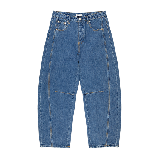 med wash horseshoe jean flat lay - med wash