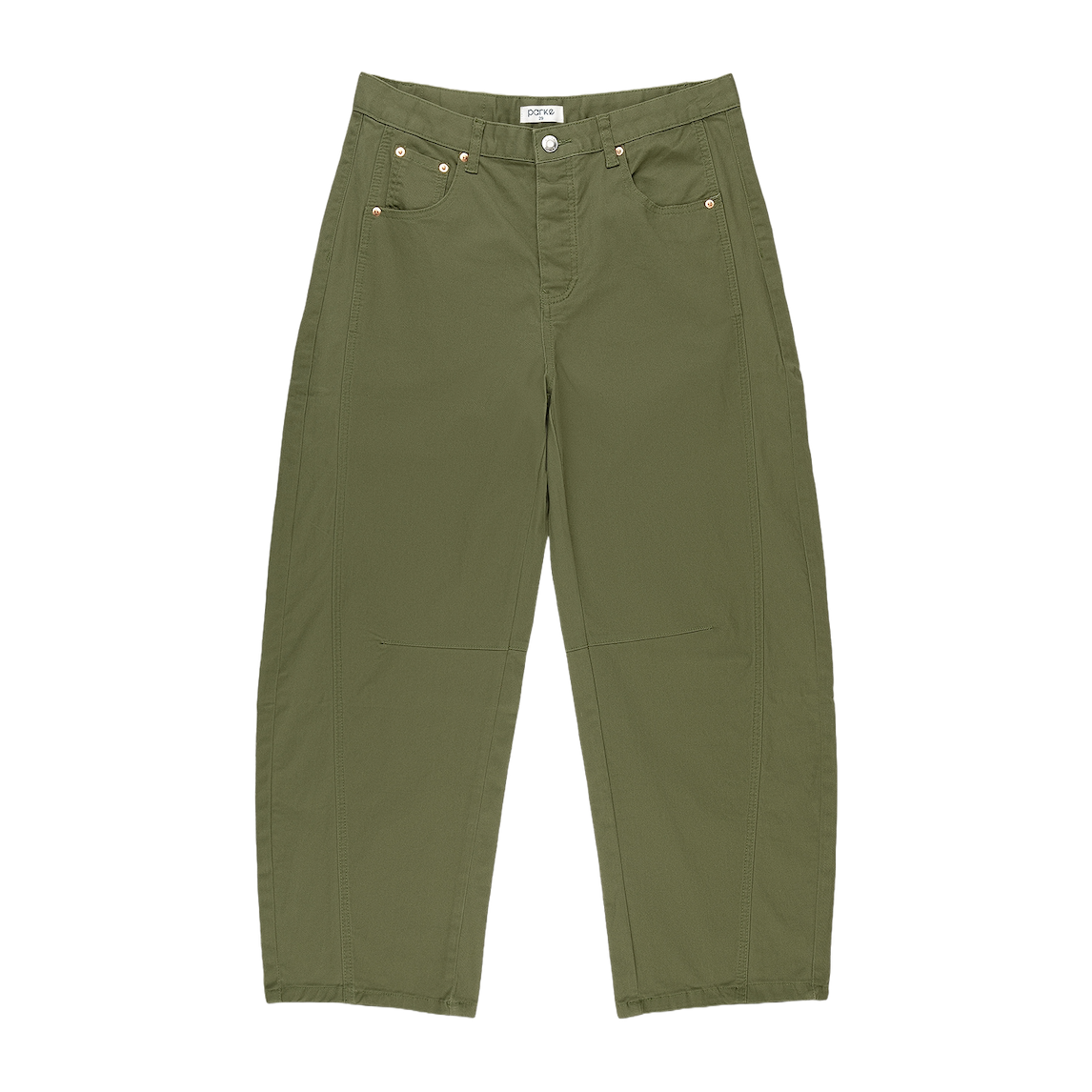 army green cotton twill horseshoe pant flat lay- army green