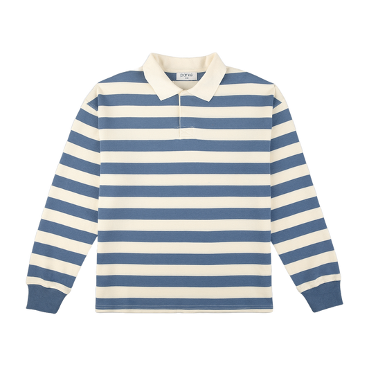 striped rugby flat lay -  blue + white stripe