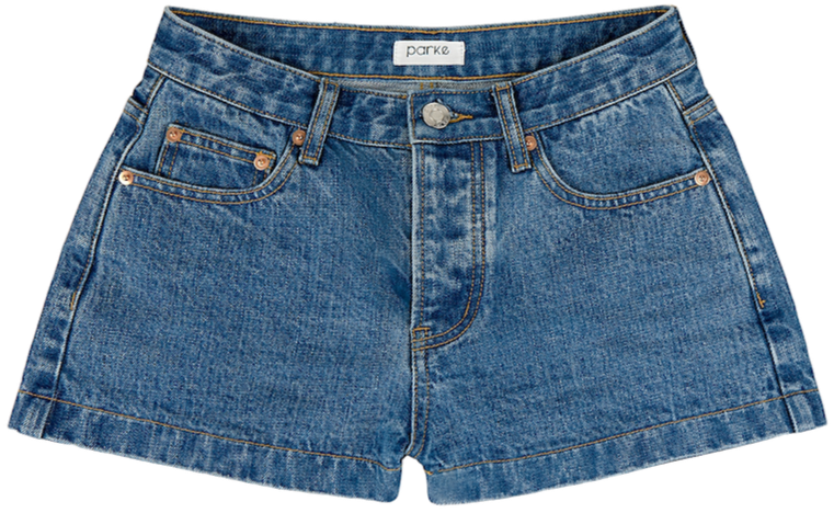 med wash denim mini short flat lay -med wash