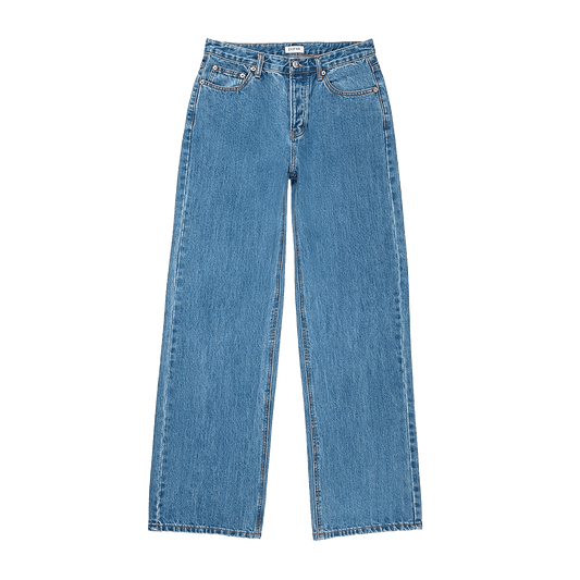 med wash classic straight jean flat lay - med wash