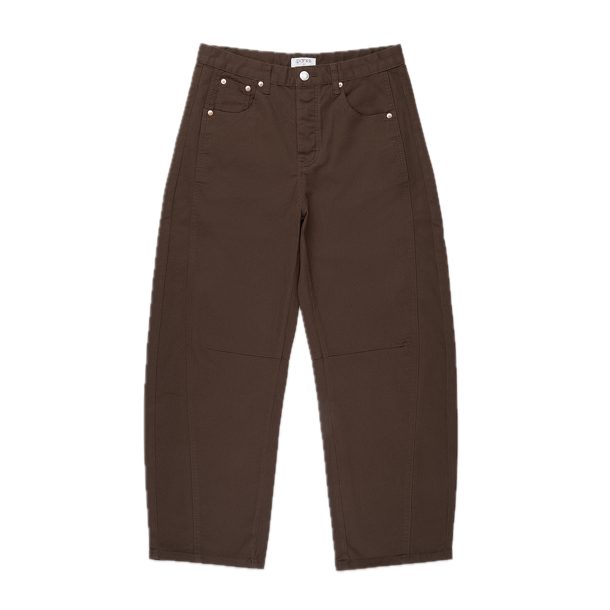 chocolate brown cotton twill horseshoe pant flat lay- chocolate brown