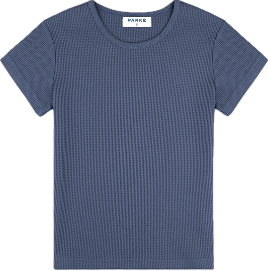waffle tee flat lay -sapphire