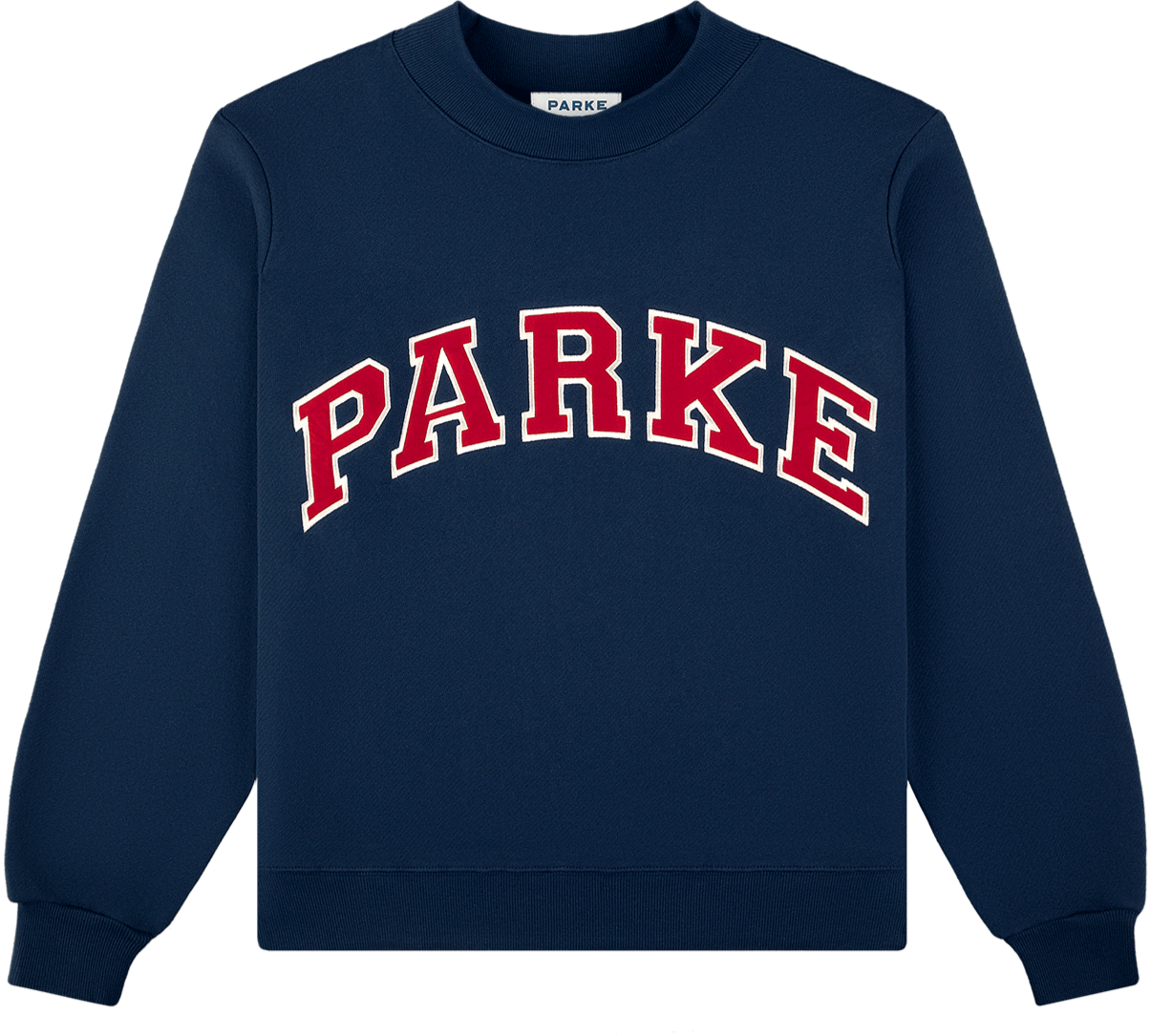 coastal varsity mockneck -denim + firecracker