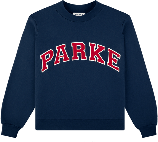 coastal varsity mockneck -denim + firecracker