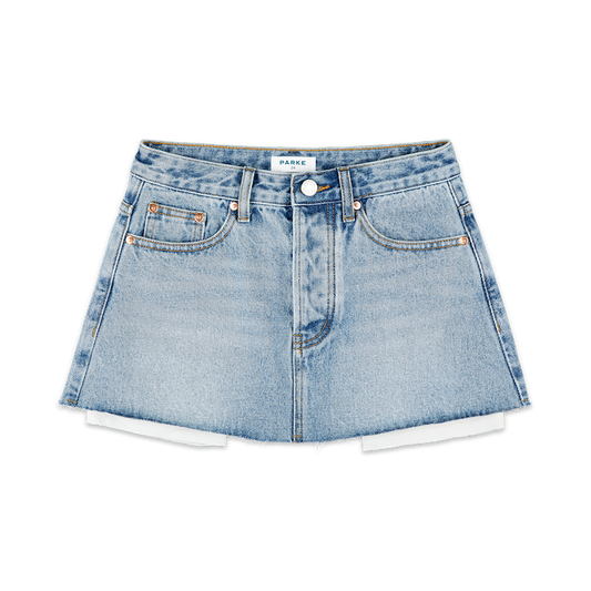 denim mini skirt flat lay -vintage wash