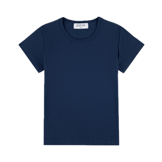 Navy Pointelle Tee flat lay- navy