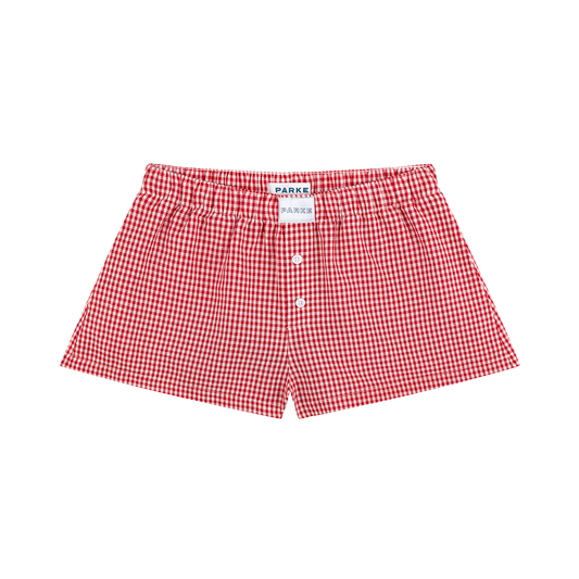 Gingham Linen Boxer Shorts - Red Gingham