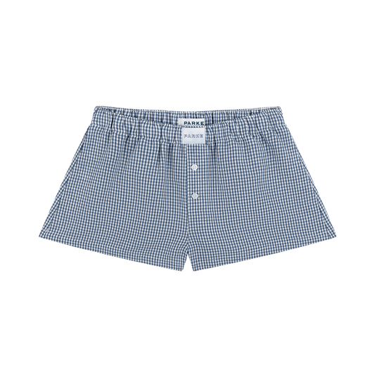 Gingham Linen Boxer Shorts - Blue Gingham