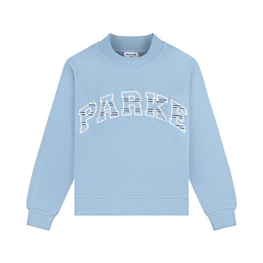Maggie & Emma Heritage Varsity Mockneck -sky