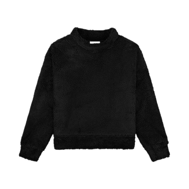 black fleece teddy mockneck flat lay- black