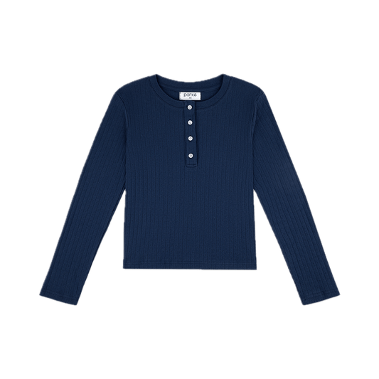 Navy Pointelle Henley flat lay- navy