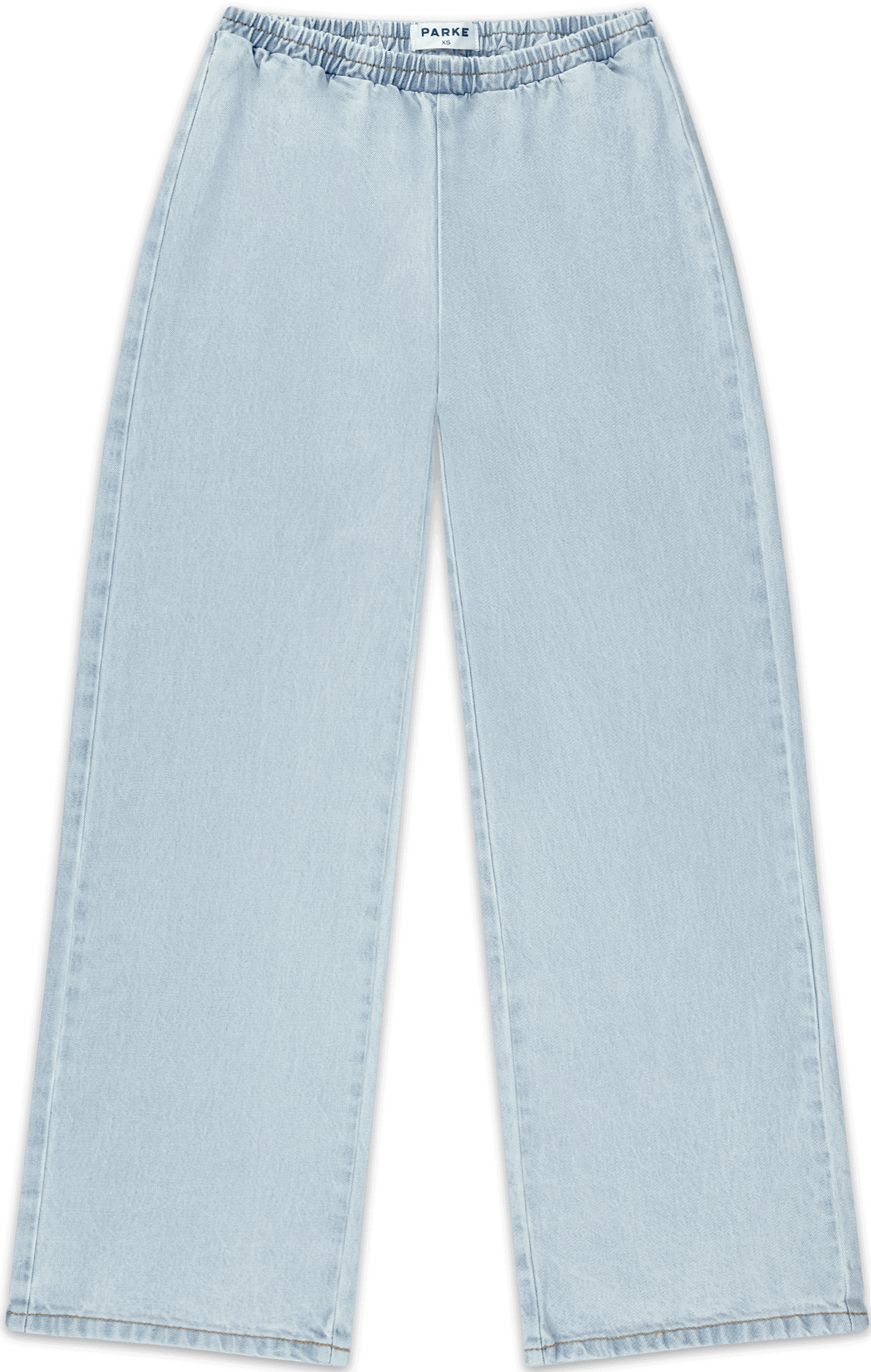 elastic denim pant flat lay -light wash