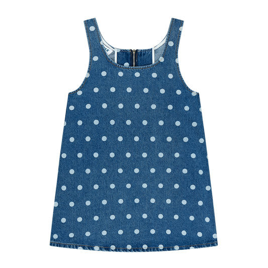 Polka Dot Mini Dress - Medium Wash Polka Dot