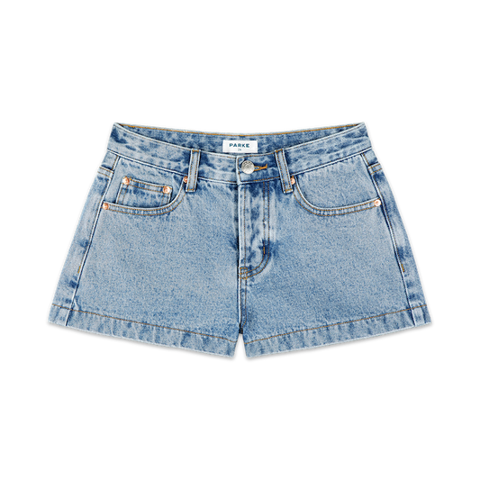 denim min short flat lay -vintage wash