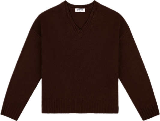 v neck sweater flat lay -chocolate