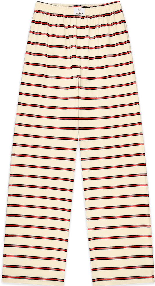 cotton boxer pants flat lay -firecracker stripe