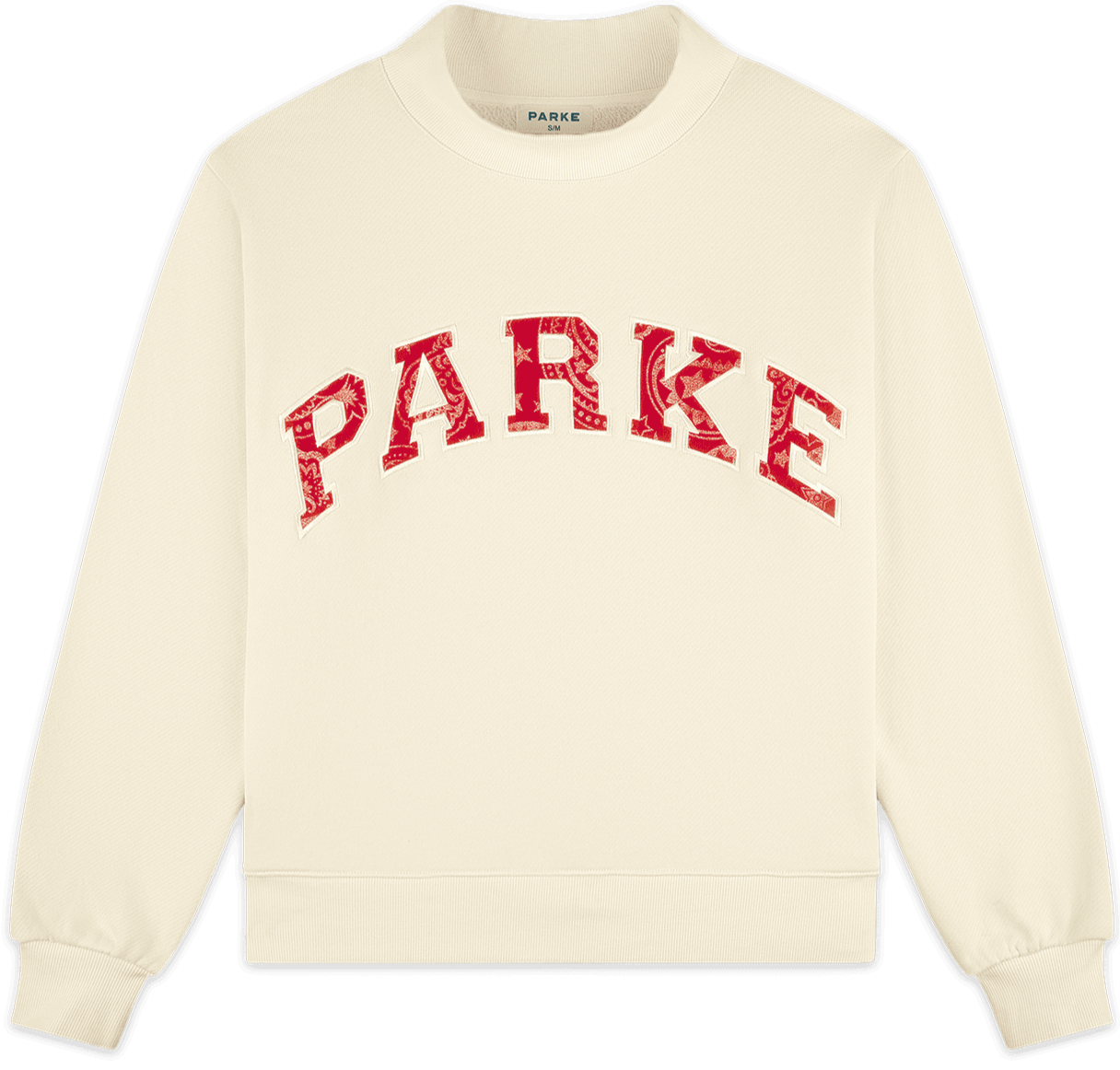 coastal varsity mockneck -cream + red paisley