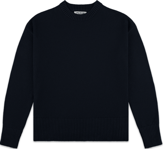 cotton crew sweater -navy