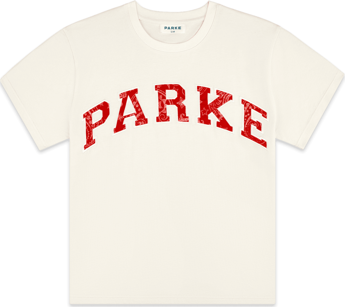 varsity tee -cream + red paisley