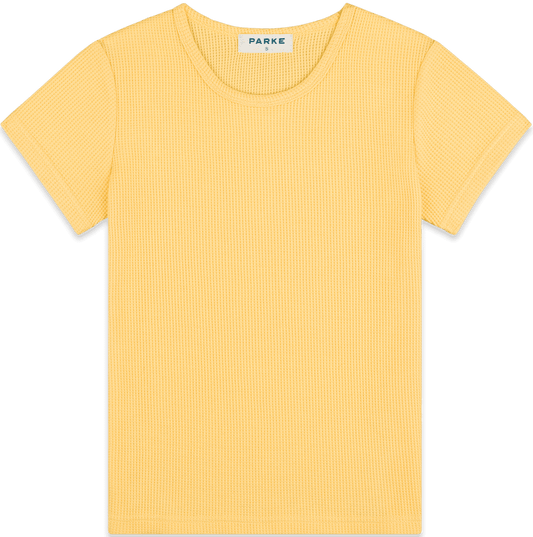 Waffle Tee flat lay -lemon