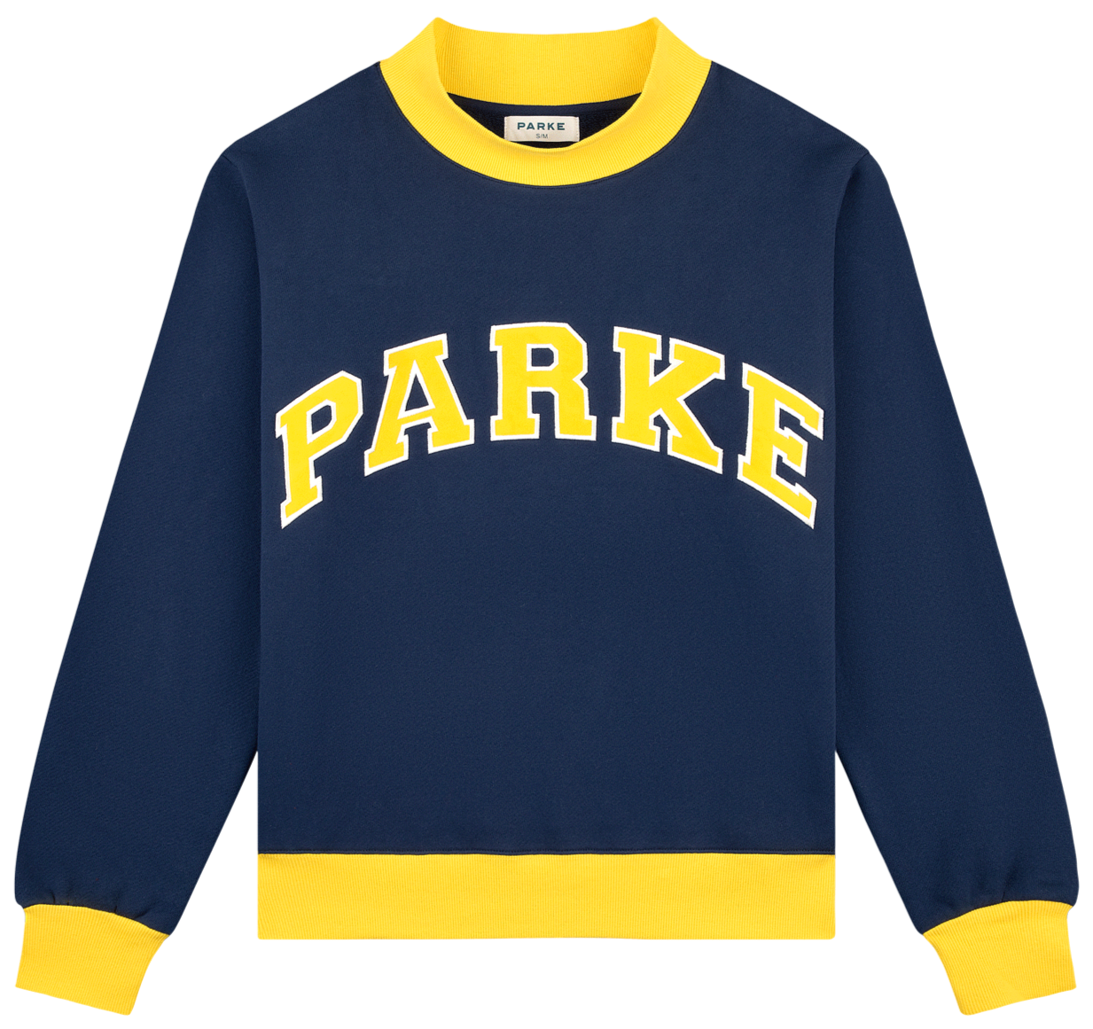 two tone varsity mockneck -denim + maize
